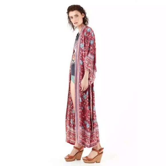 SOLD OUT Red Floral Boho Gypsy Kimono Duster Robe - Picture 4 of 8